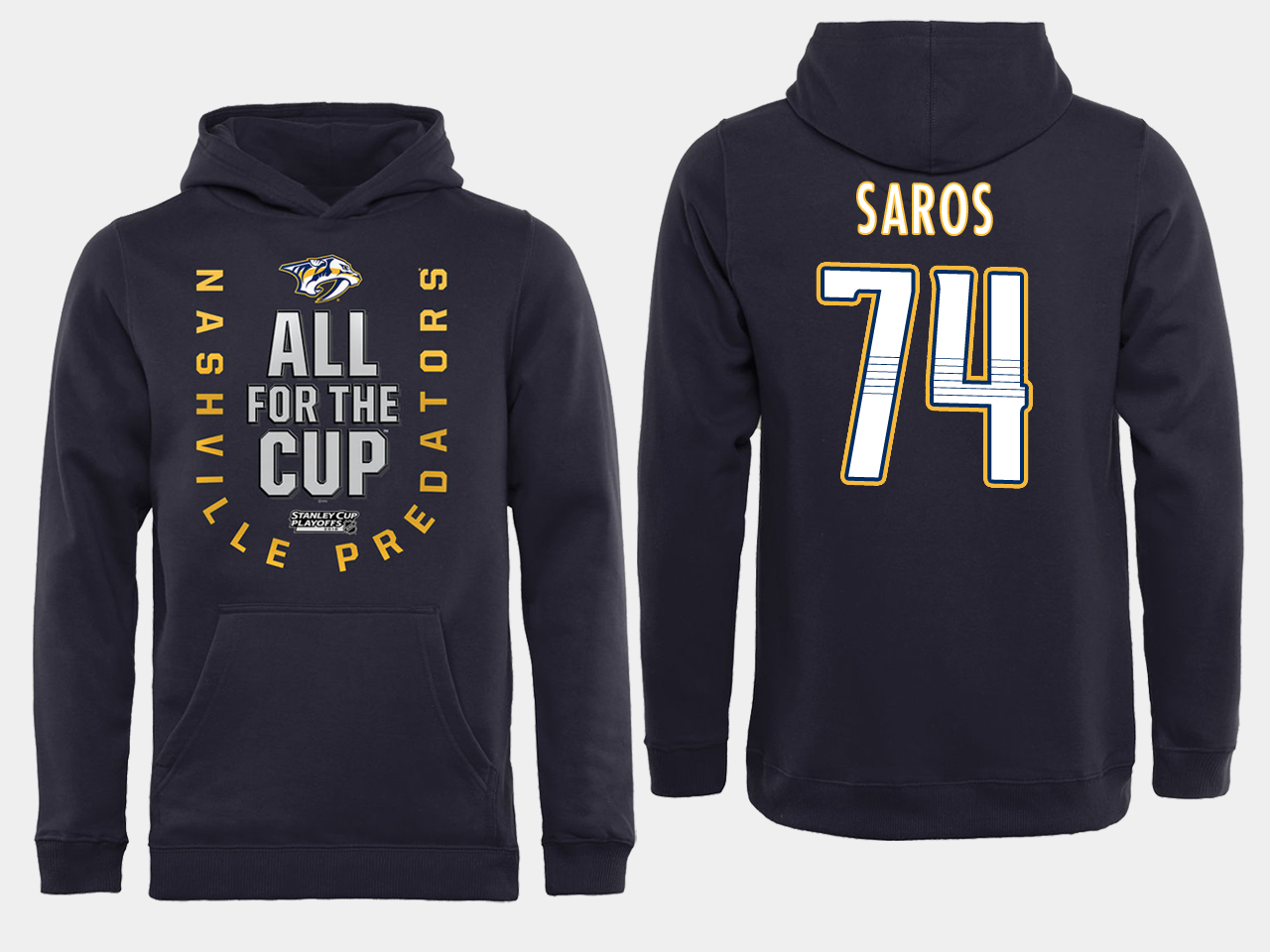 Men NHL Adidas Nashville Predators #74 Saros black ALL for the Cup hoodie->customized nhl jersey->Custom Jersey